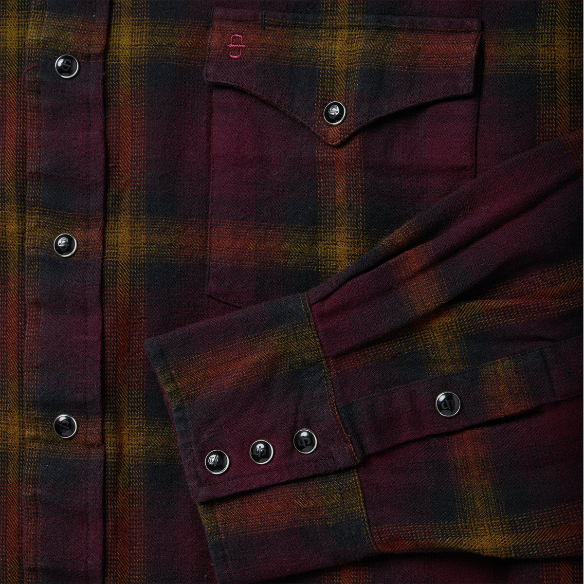 Stetson Black Wine Plaid Flannel Western Shirt