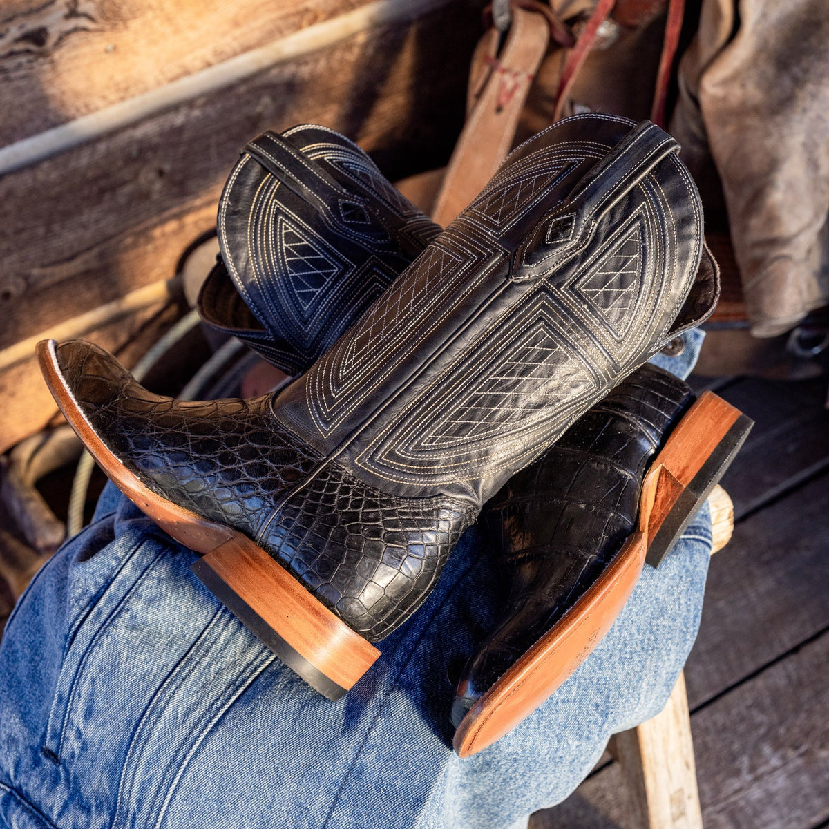 Stetson Black Falls Alligator Cowboy Boot