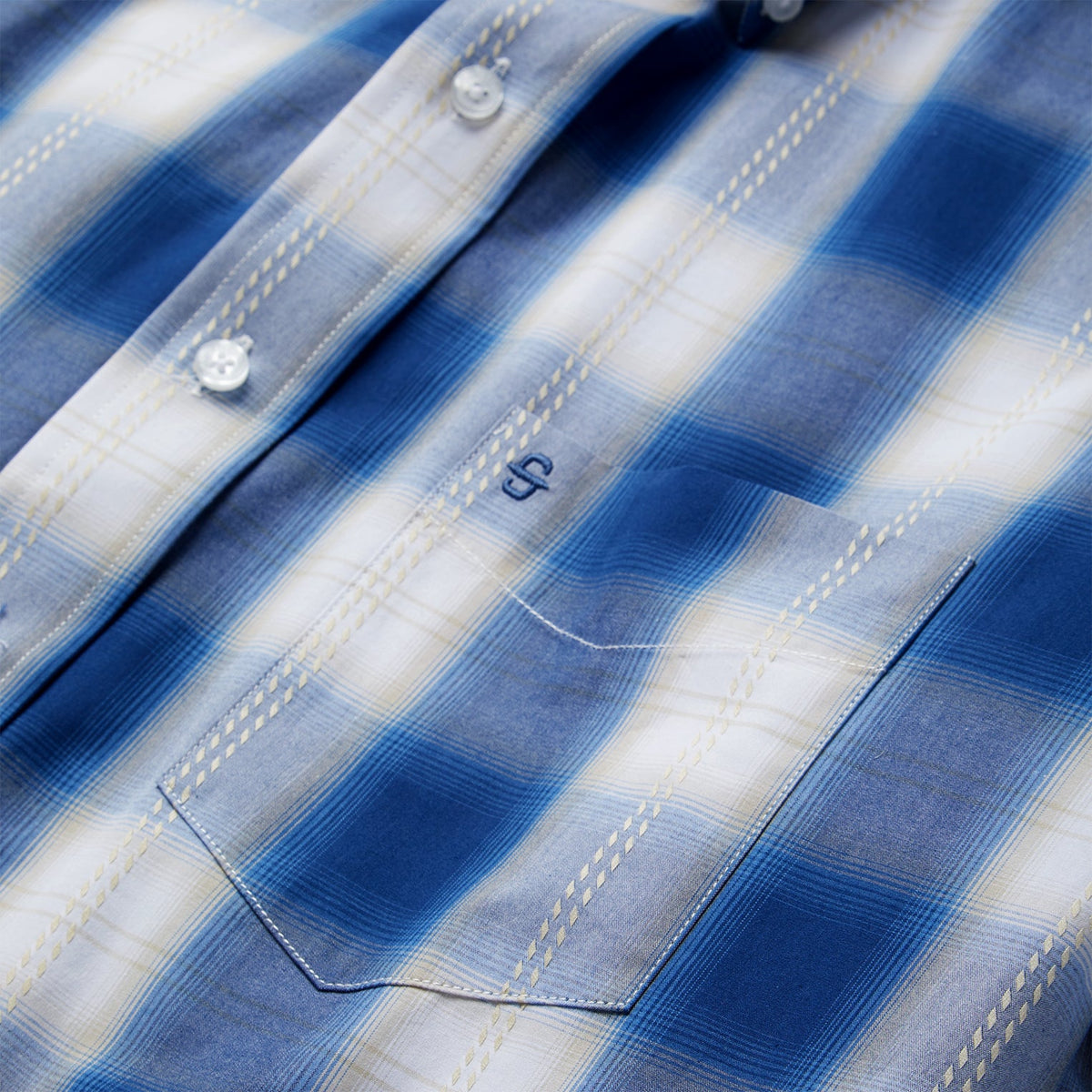 Stetson Navy Gold Ombre Plaid Short Sleeve Western Shirt