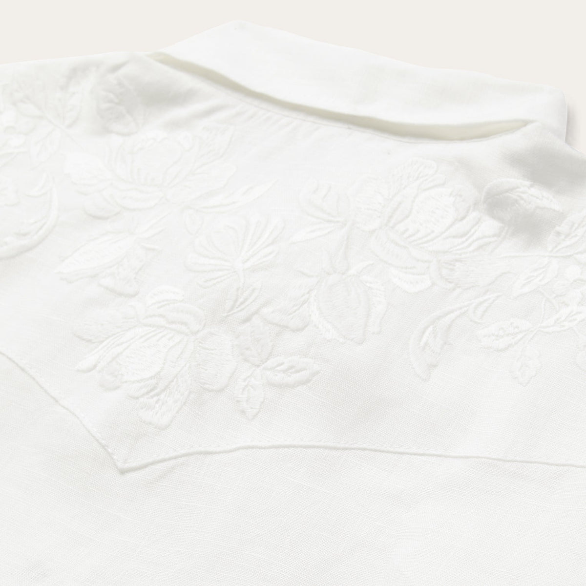 Stetson Floral Embroidered White Linen Shirt