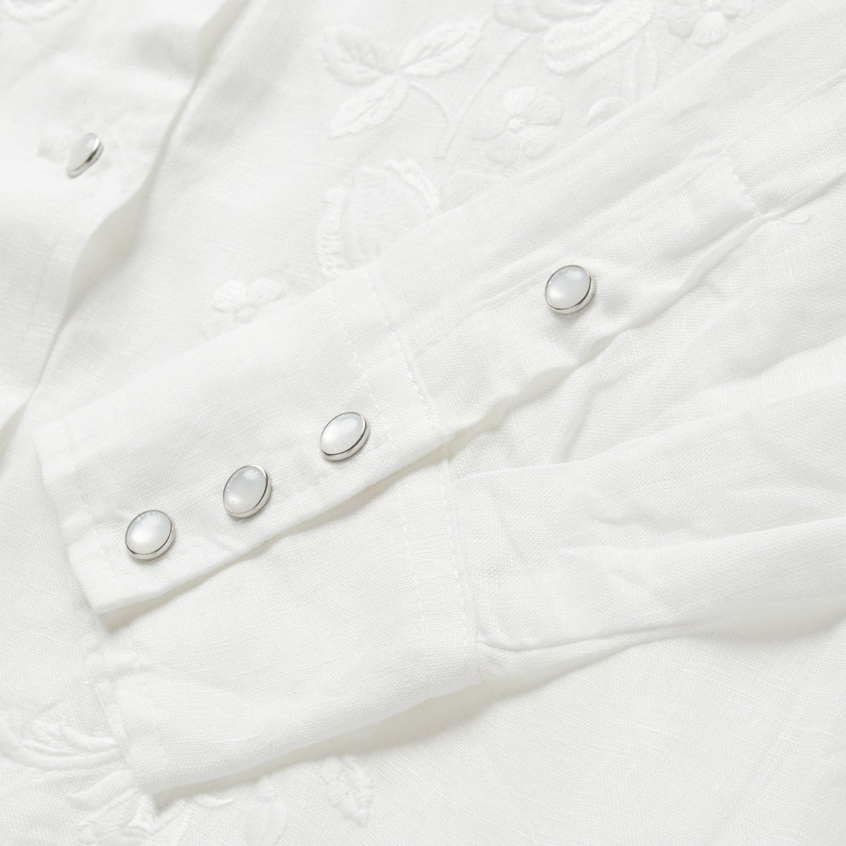 Stetson Floral Embroidered White Linen Shirt