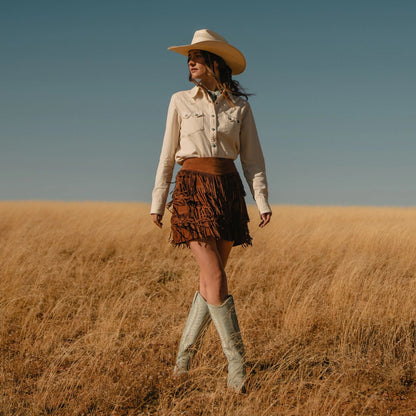 Stetson Lamb Suede Fringe Mini Skirt