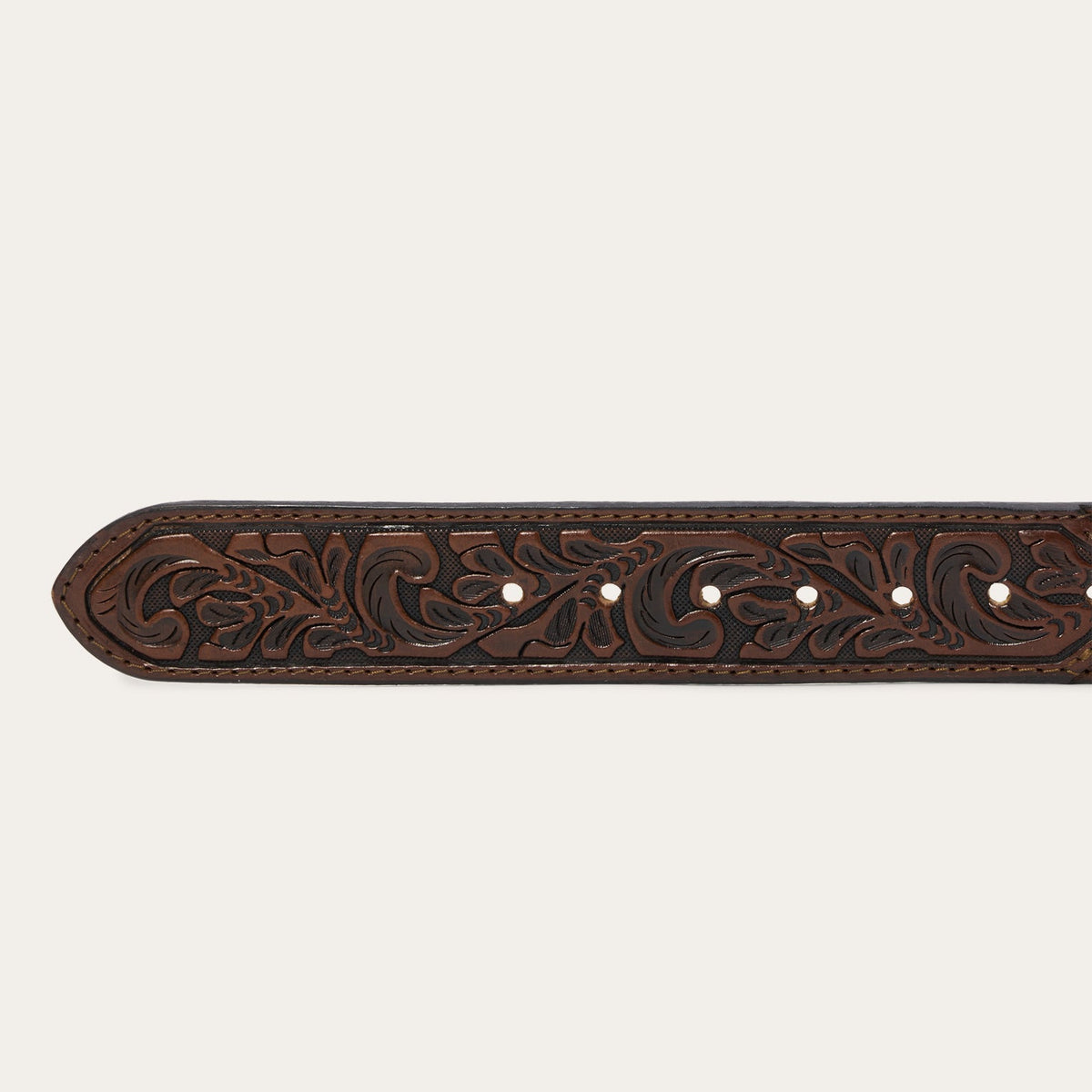Stetson Bison Leather Tooled Tab Belt