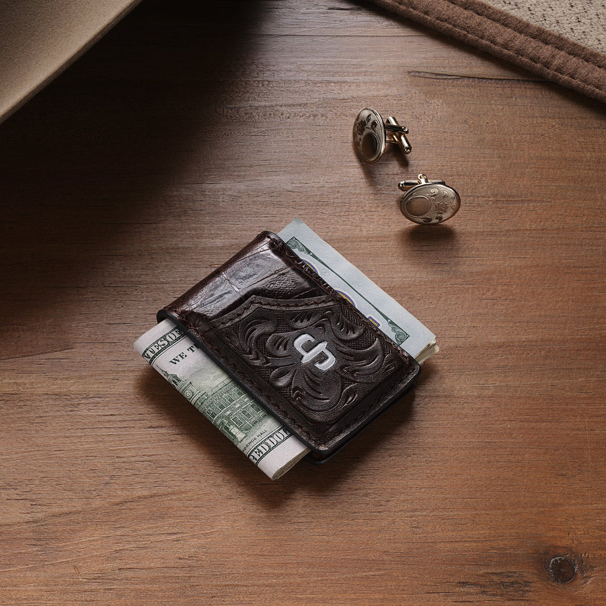 Stetson Tooled Embossed Croco Money Clip