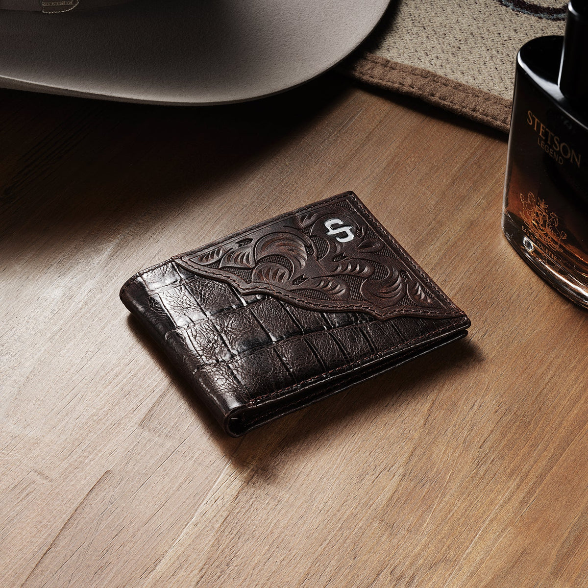 Stetson Tooled Embossed Croco Bi-Fold Wallet