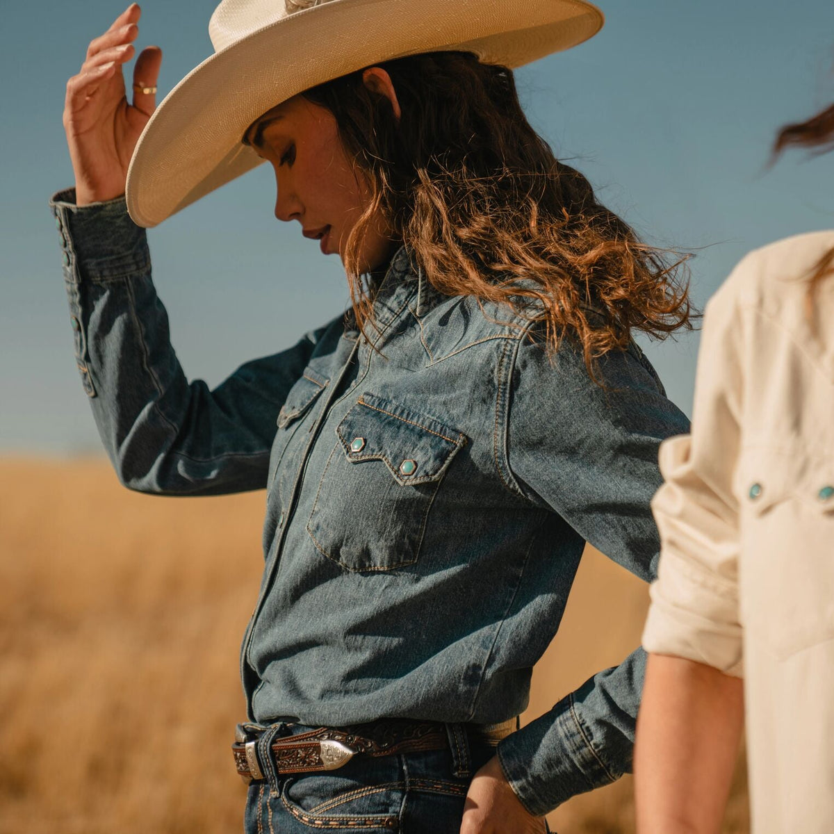 Stetson Turquoise Snap Western Denim Shirt