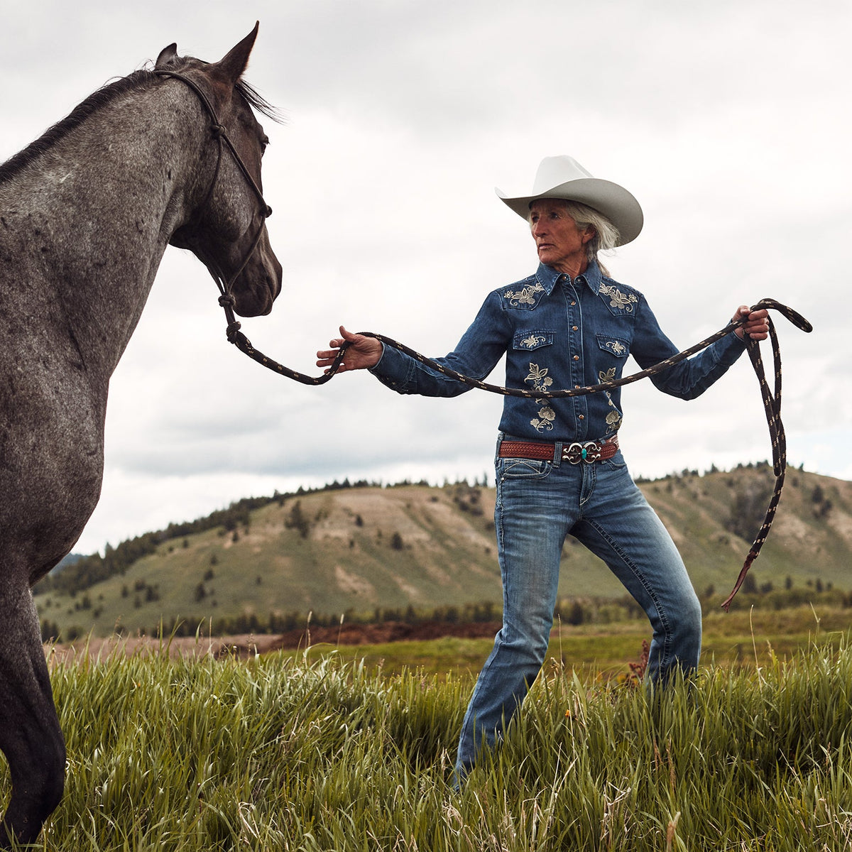 Stetson Floral Embroidered Dark Denim Shirt